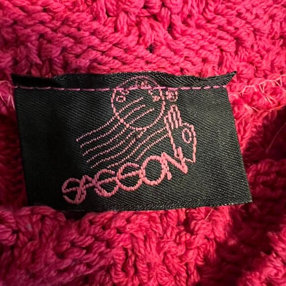 Vibrant Vintage Sasson Hot Pink Cable Knit Sweater 100% Cotton Size Small Women - Picture 7 of 8